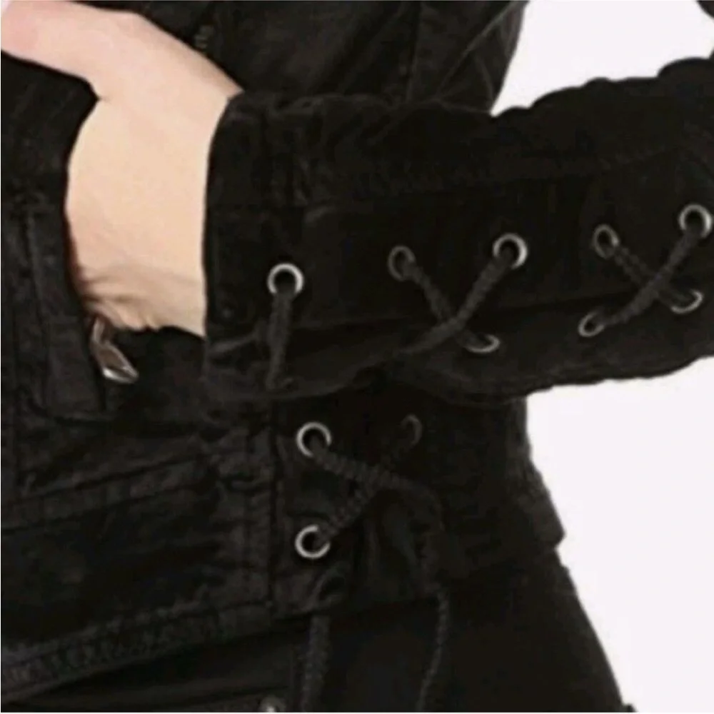 Free People Velvet Moto Laced Sleeve Zipper Jacket Black Size S - Picture 5 of 16